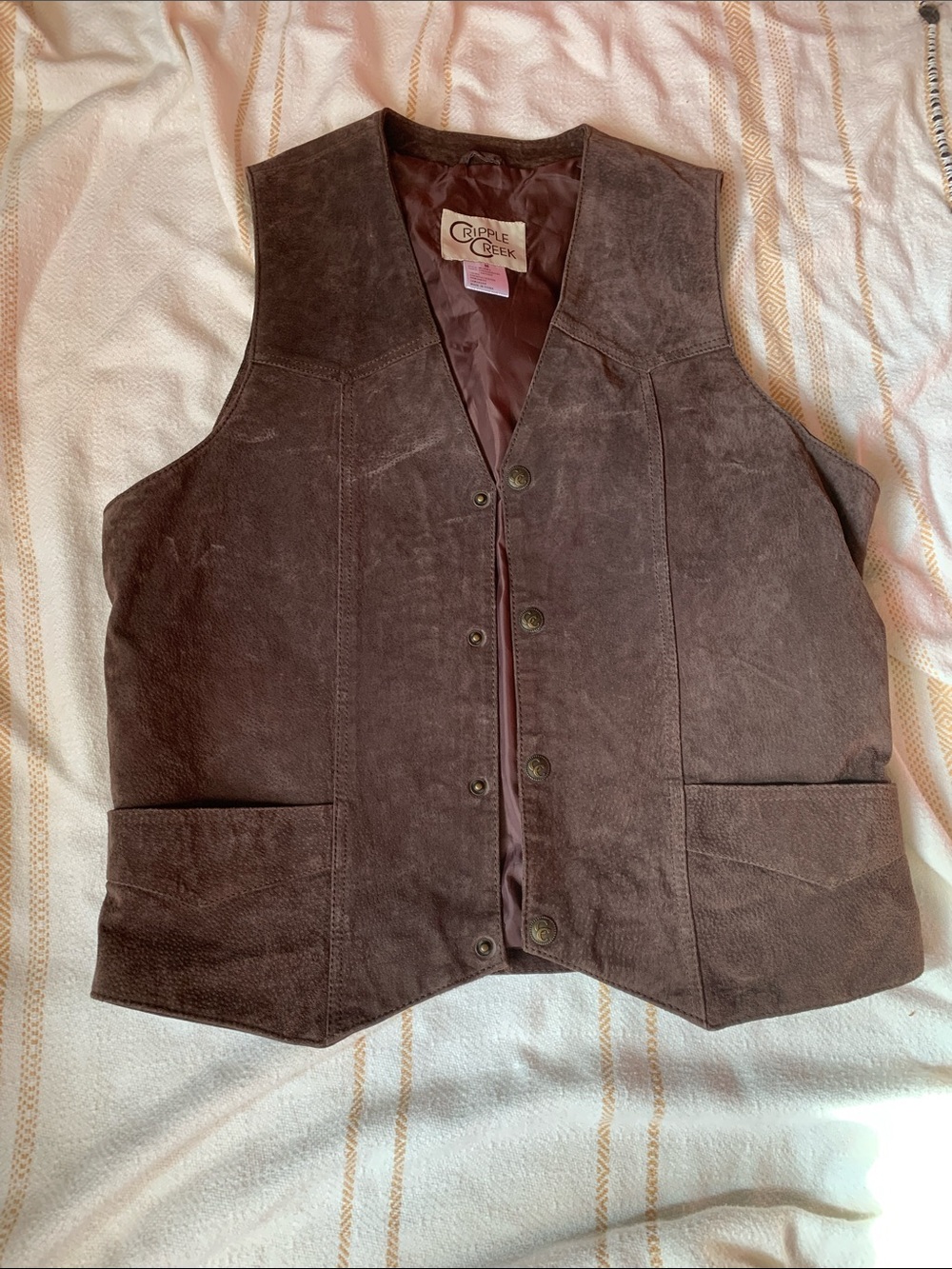 Cripple Creek Leather Snap Vest in Antique Chocolate Size Medium